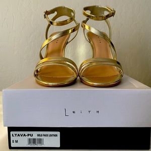 Leith Ava Asymmetrical Strappy Sandal-Gold-Size 8